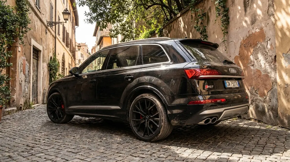 Audi SQ7 7seater 2023, front view — Courchevel Luxury Car Rental, Courchevel. The Audi SQ7 pairs 530 hp with genuine seven-seat practicality, which makes it one of the…