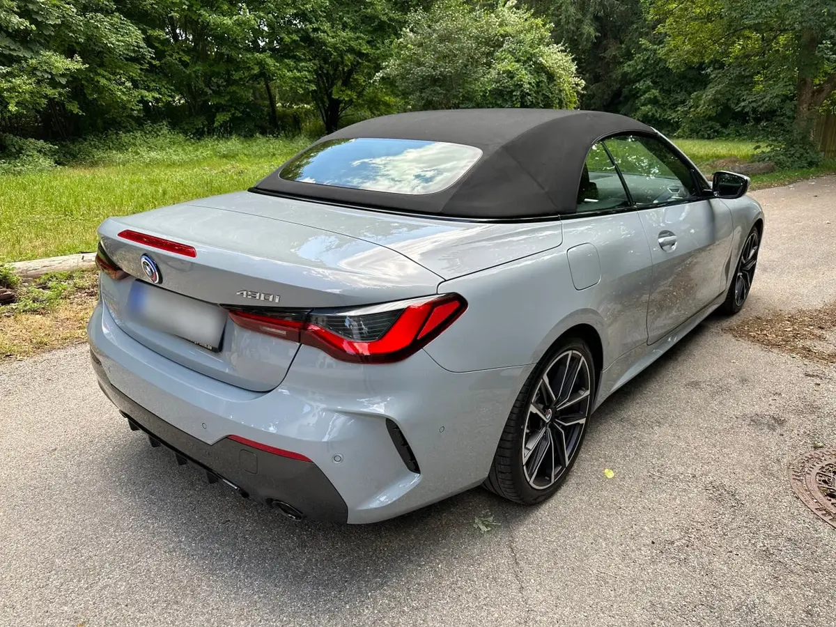 BMW 430i Cabrio 2023, front view — Courchevel Luxury Car Rental, Courchevel. The BMW 430i Cabrio brings 245 hp and four seats to a fleet otherwise weighted toward…