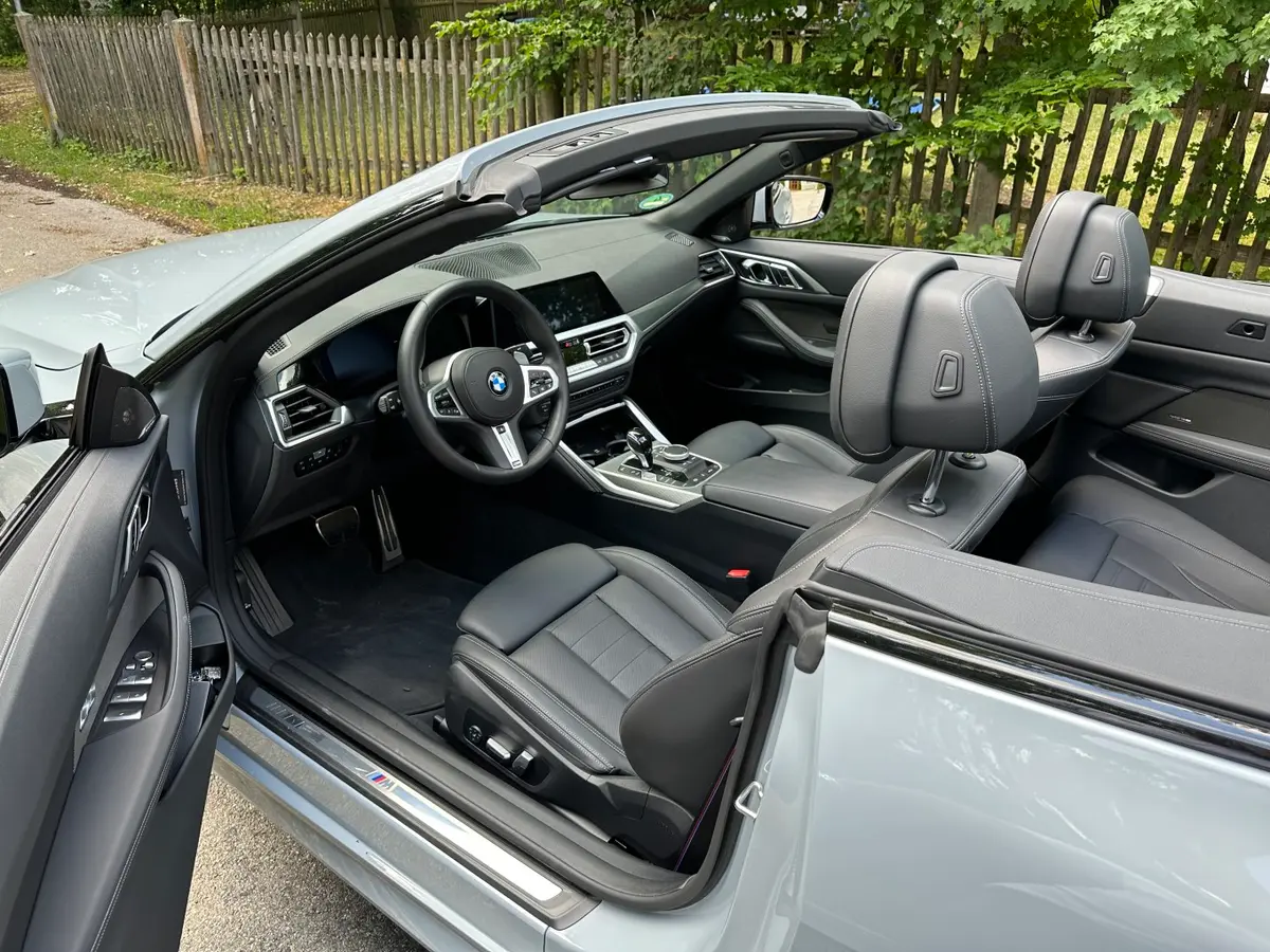 BMW 430i Cabrio 2023, interior — Courchevel Luxury Car Rental, Courchevel. The BMW 430i Cabrio brings 245 hp and four seats to a fleet otherwise weighted toward…