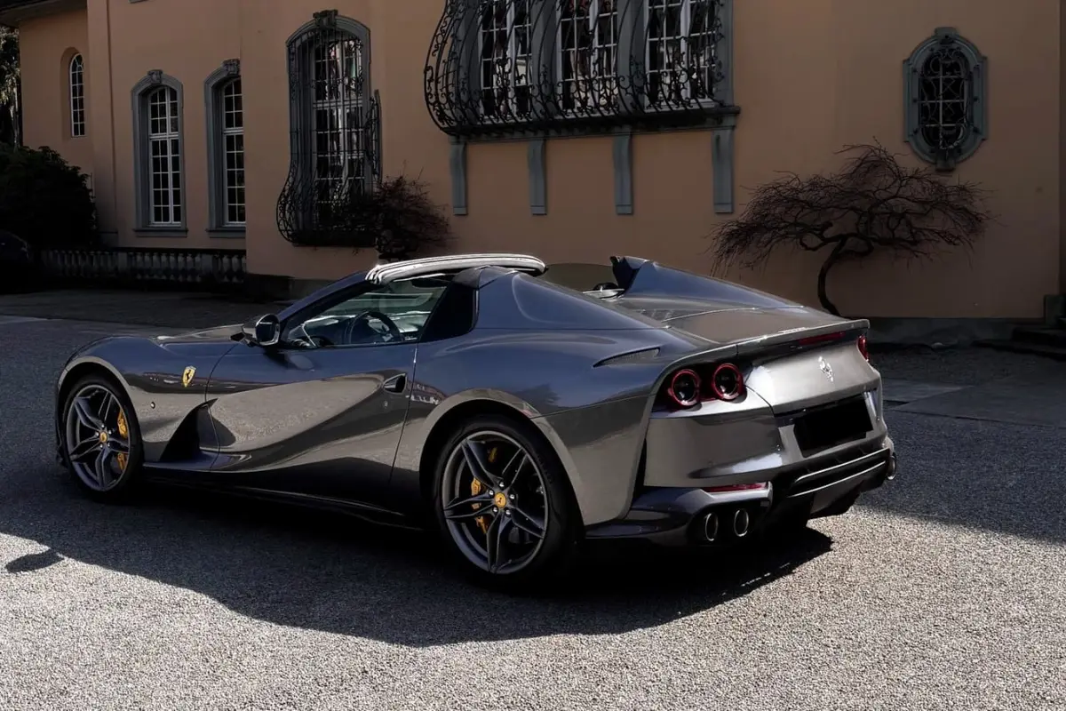 Ferrari 812 GTS 2024, front view — Courchevel Luxury Car Rental, Courchevel. The Ferrari 812 GTS is a naturally aspirated V12 statement, 800 hp sent to the rear…