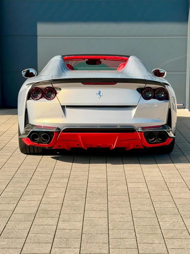 Ferrari 812 GTS 2024, rear view — Courchevel Luxury Car Rental, Courchevel. The 2024 Ferrari 812 GTS pairs a naturally aspirated V12 producing 789 hp with a rare…