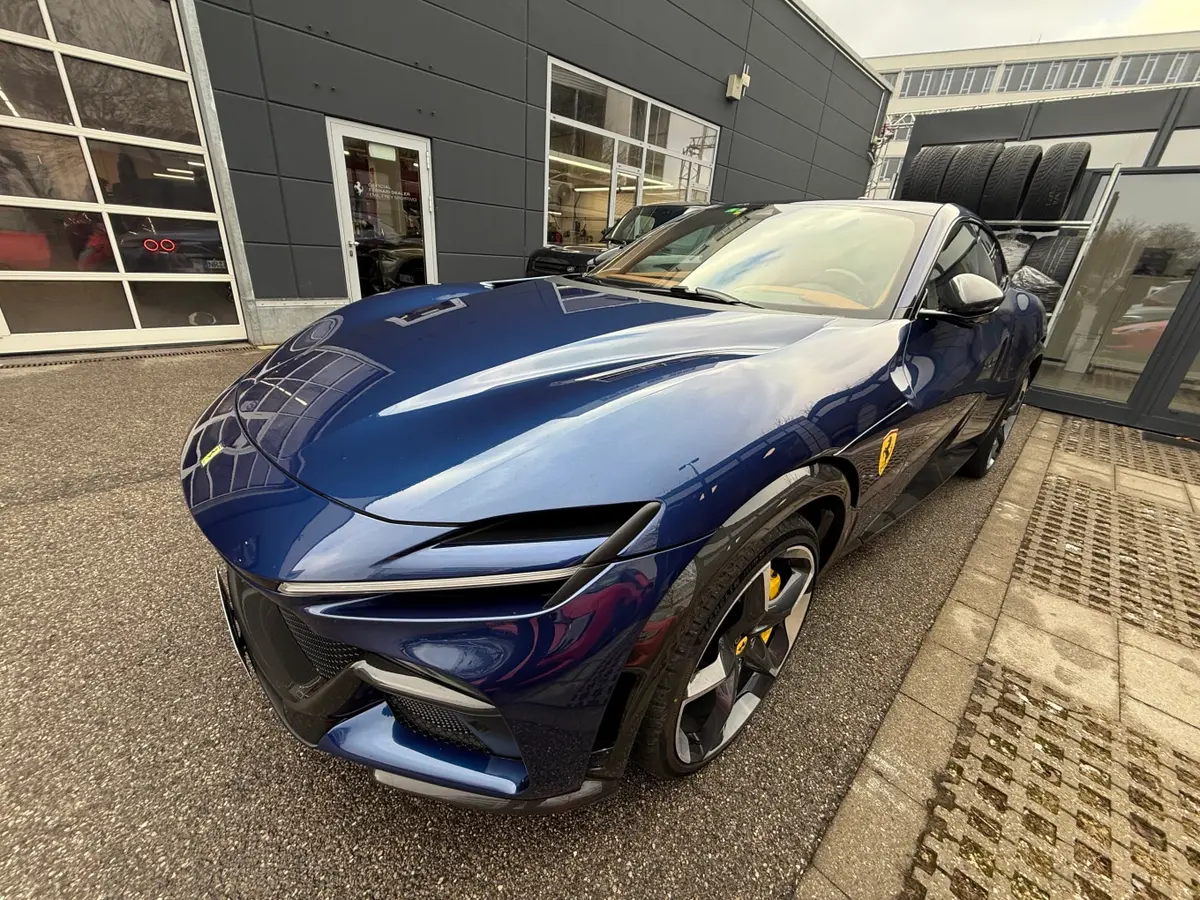 Ferrari Purosangue 2024, front view — Courchevel Luxury Car Rental, Courchevel. The Purosangue is Ferrari's answer to a genuine contradiction: five real seats and 715 hp…