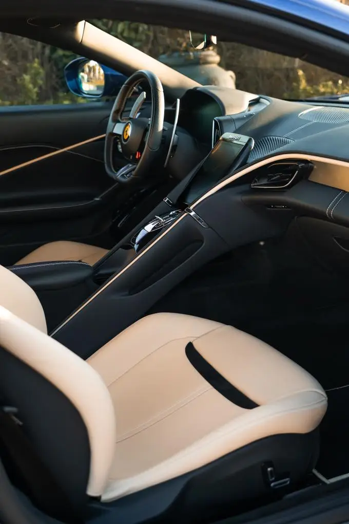 Ferrari Roma 2025, exterior — Courchevel Luxury Car Rental, Courchevel. The Ferrari Roma pairs a 620 hp V8 with a genuine 2+2 layout, which makes it one of the…