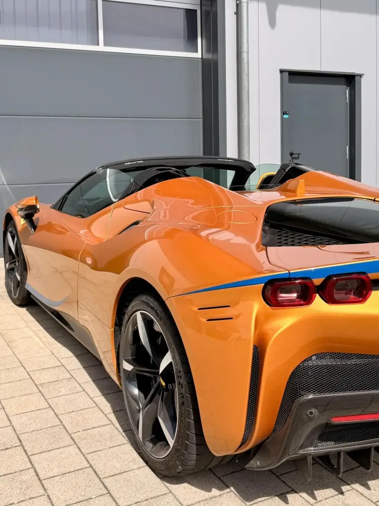 Ferrari SF90 Spider Tailor Made 2025, exterior — Courchevel Luxury Car Rental, Courchevel. The Ferrari SF90 Spider Tailor Made pairs a plug-in hybrid V8 powertrain with 986 hp, a…
