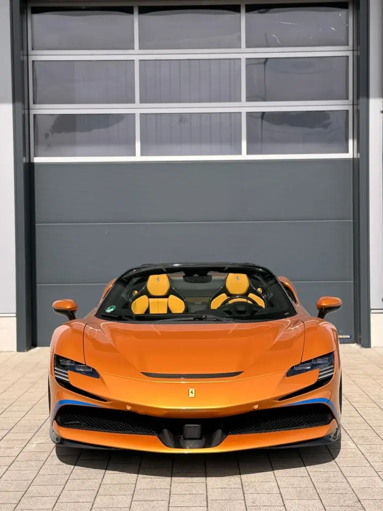 Ferrari SF90 Spider Tailor Made 2025, front view — Courchevel Luxury Car Rental, Courchevel. The Ferrari SF90 Spider Tailor Made pairs a plug-in hybrid V8 powertrain with 986 hp, a…