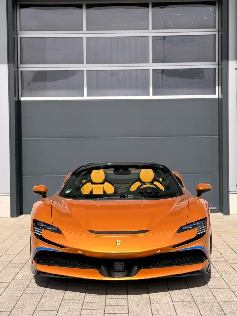 Ferrari SF90 Spider Tailor Made 2025, front view — Courchevel Luxury Car Rental, Courchevel. The Ferrari SF90 Spider Tailor Made pairs a plug-in hybrid V8 powertrain with 986 hp, a…