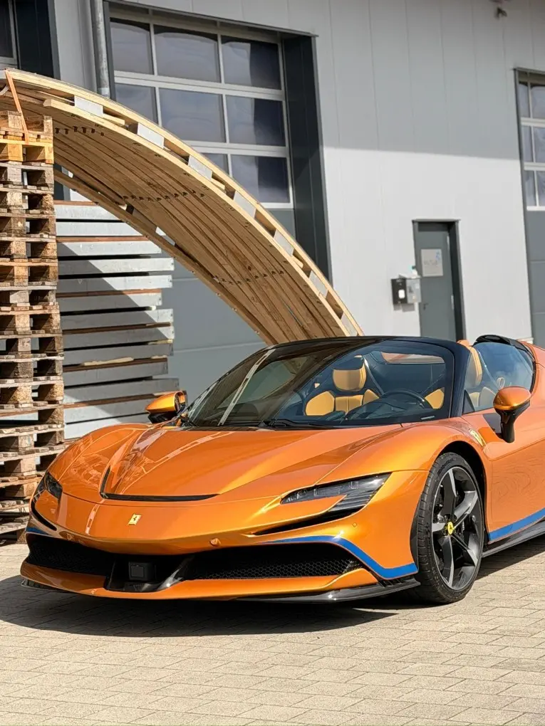 Ferrari SF90 Spider Tailor Made 2025, rear view — Courchevel Luxury Car Rental, Courchevel. The Ferrari SF90 Spider Tailor Made pairs a plug-in hybrid V8 powertrain with 986 hp, a…