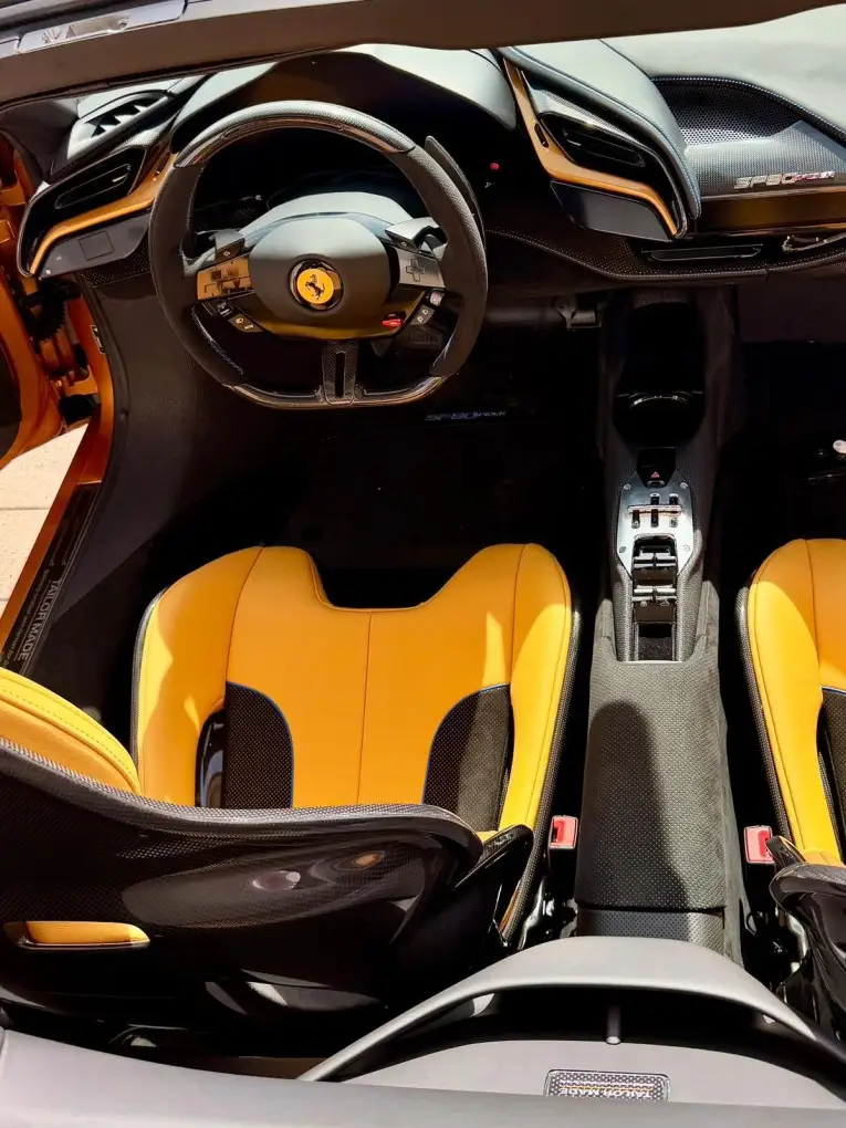 Ferrari SF90 Spider Tailor Made 2025, dashboard — Courchevel Luxury Car Rental, Courchevel. The Ferrari SF90 Spider Tailor Made pairs a plug-in hybrid V8 powertrain with 986 hp, a…