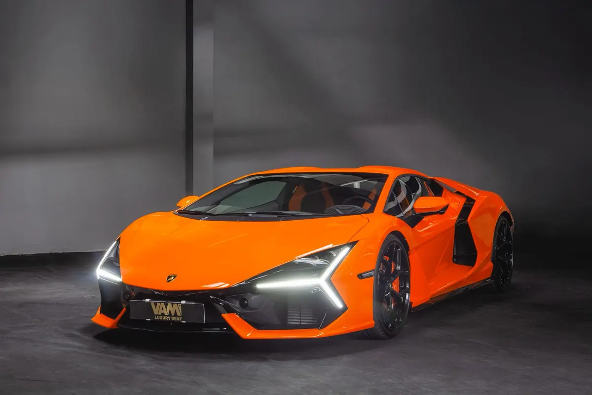 Lamborghini Revuelto 2026, front view — Courchevel Luxury Car Rental, Courchevel. The 2026 Lamborghini Revuelto brings 1015 hp to a two-seat cockpit built for a driver who…