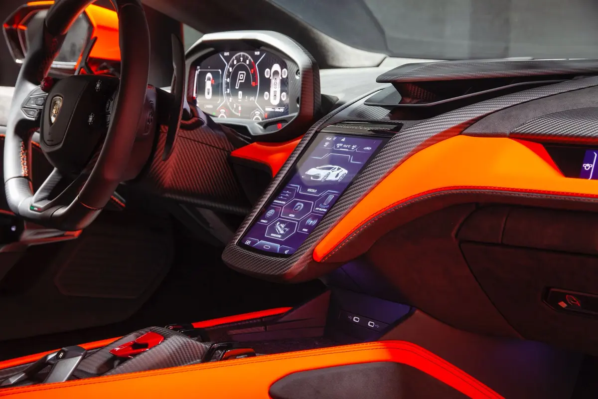 Lamborghini Revuelto 2026, dashboard — Courchevel Luxury Car Rental, Courchevel. The 2026 Lamborghini Revuelto brings 1015 hp to a two-seat cockpit built for a driver who…