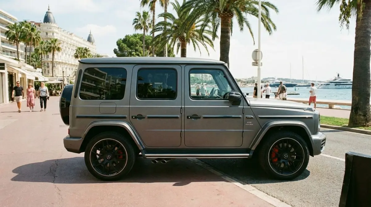 Mercedes Benz G63 2023, exterior — Courchevel Luxury Car Rental, Courchevel. The Mercedes Benz G63 pairs a 585 hp V8 with the tall, square-shouldered stance that has…