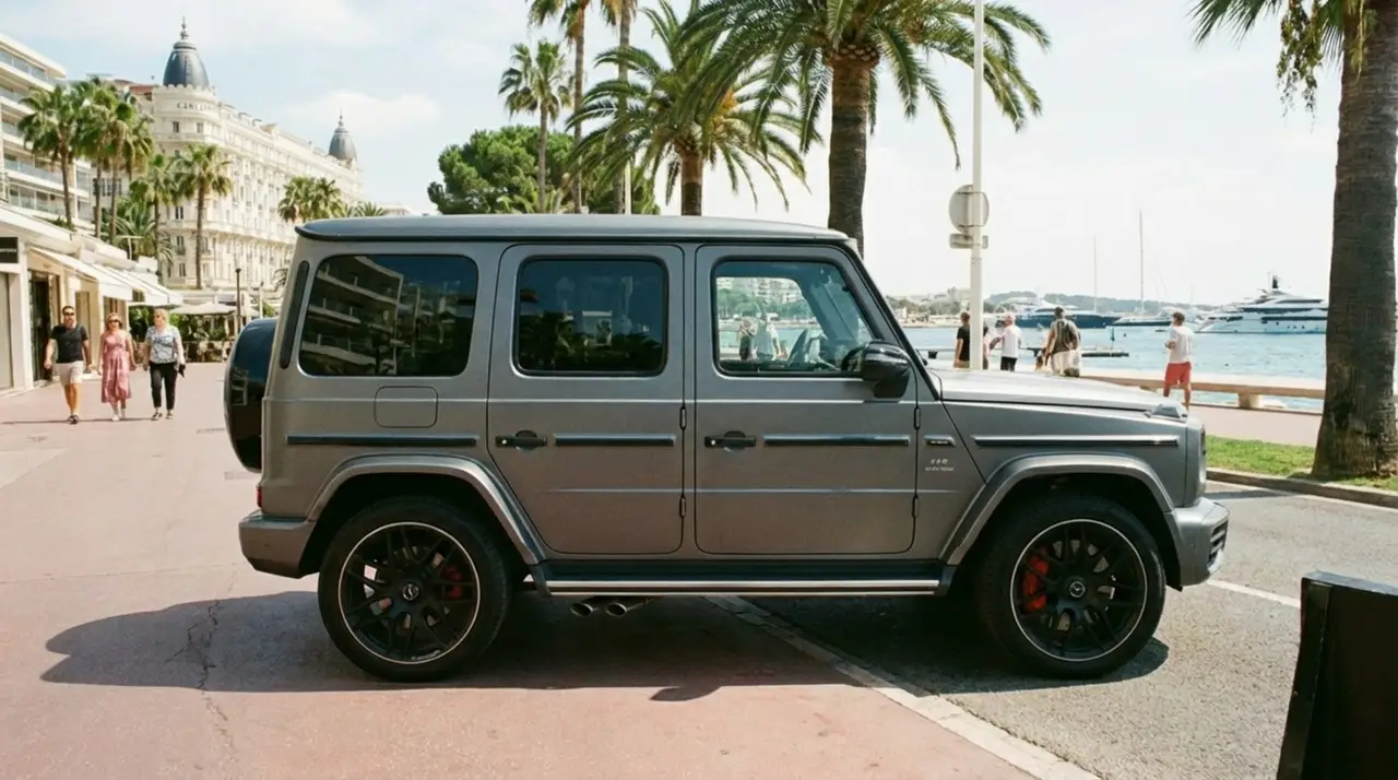 Mercedes Benz G63 2023, exterior — Courchevel Luxury Car Rental, Courchevel. The Mercedes Benz G63 pairs a 585 hp V8 with the tall, square-shouldered stance that has…