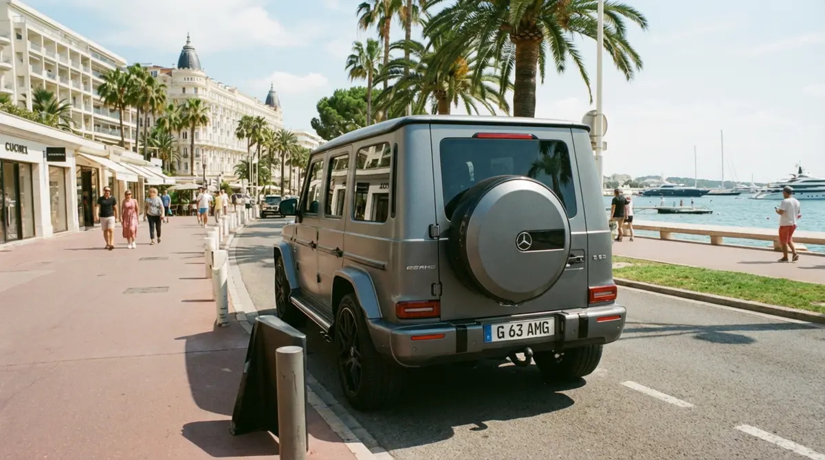 Mercedes Benz G63 2023, front view — Courchevel Luxury Car Rental, Courchevel. The Mercedes Benz G63 pairs a 585 hp V8 with the tall, square-shouldered stance that has…