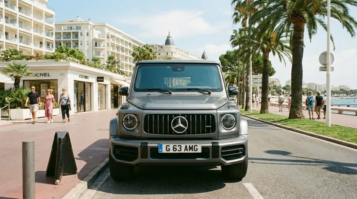 Mercedes Benz G63 2023, rear view — Courchevel Luxury Car Rental, Courchevel. The Mercedes Benz G63 pairs a 585 hp V8 with the tall, square-shouldered stance that has…