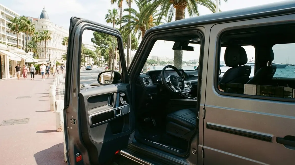 Mercedes Benz G63 2023, dashboard — Courchevel Luxury Car Rental, Courchevel. The Mercedes Benz G63 pairs a 585 hp V8 with the tall, square-shouldered stance that has…