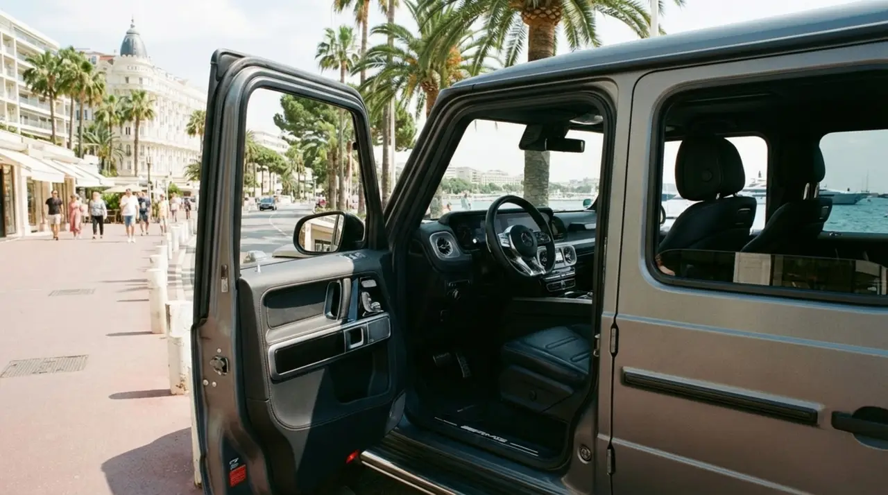 Mercedes Benz G63 2023, dashboard — Courchevel Luxury Car Rental, Courchevel. The Mercedes Benz G63 pairs a 585 hp V8 with the tall, square-shouldered stance that has…