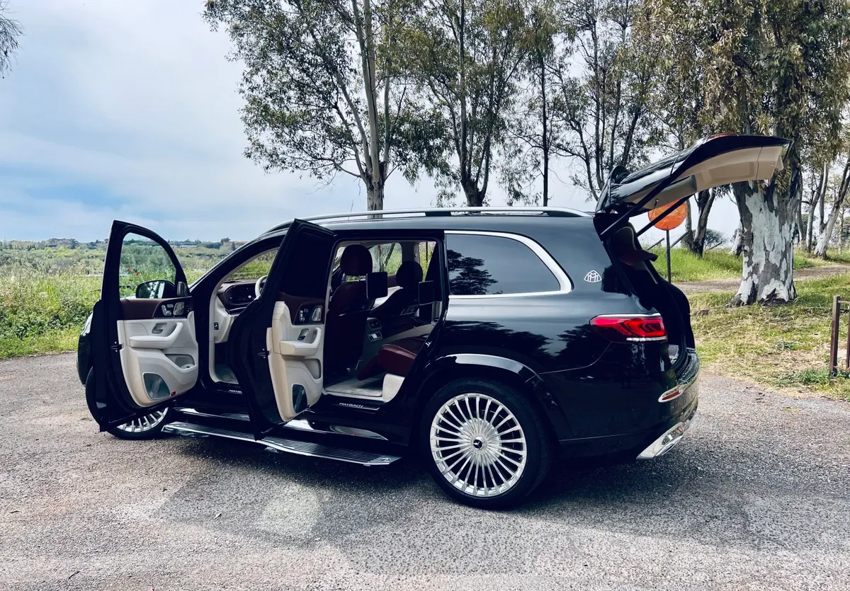 Mercedes Benz GLS Maybach 2022, rear view — Courchevel Luxury Car Rental, Courchevel. The Maybach GLS brings 550 hp and a four-seat cabin built for comfort rather than count,…