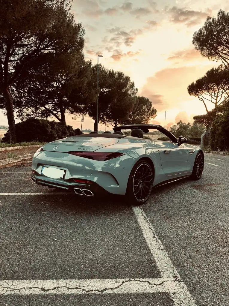 Mercedes Benz SL63 Cabrio 2023, rear view — Courchevel Luxury Car Rental, Courchevel. The Mercedes-Benz SL63 Cabrio pairs a 585 hp V8 with the two-door SL's long bonnet and…