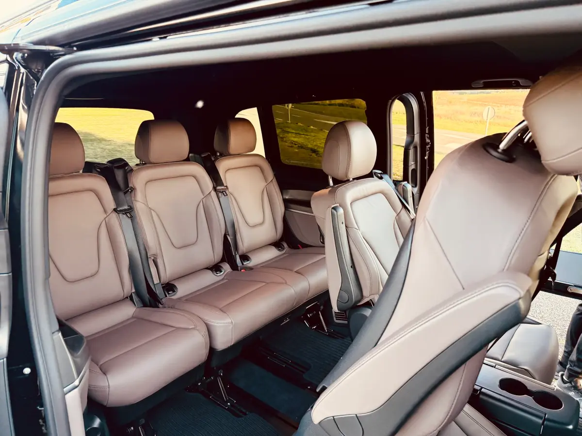Mercedes Benz V300 4x4 XL Exclusive 7 seats 2025, interior — Courchevel Luxury Car Rental, Courchevel. The Mercedes-Benz V300 4x4 XL Exclusive is built for the practical side of a Courchevel…