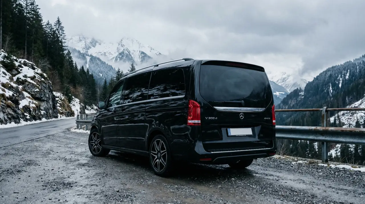 Mercedes Benz V300 8 seats 2025, front view — Courchevel Luxury Car Rental, Courchevel. The Mercedes Benz V300, in this 2025 specification, is built around a simple brief: move…