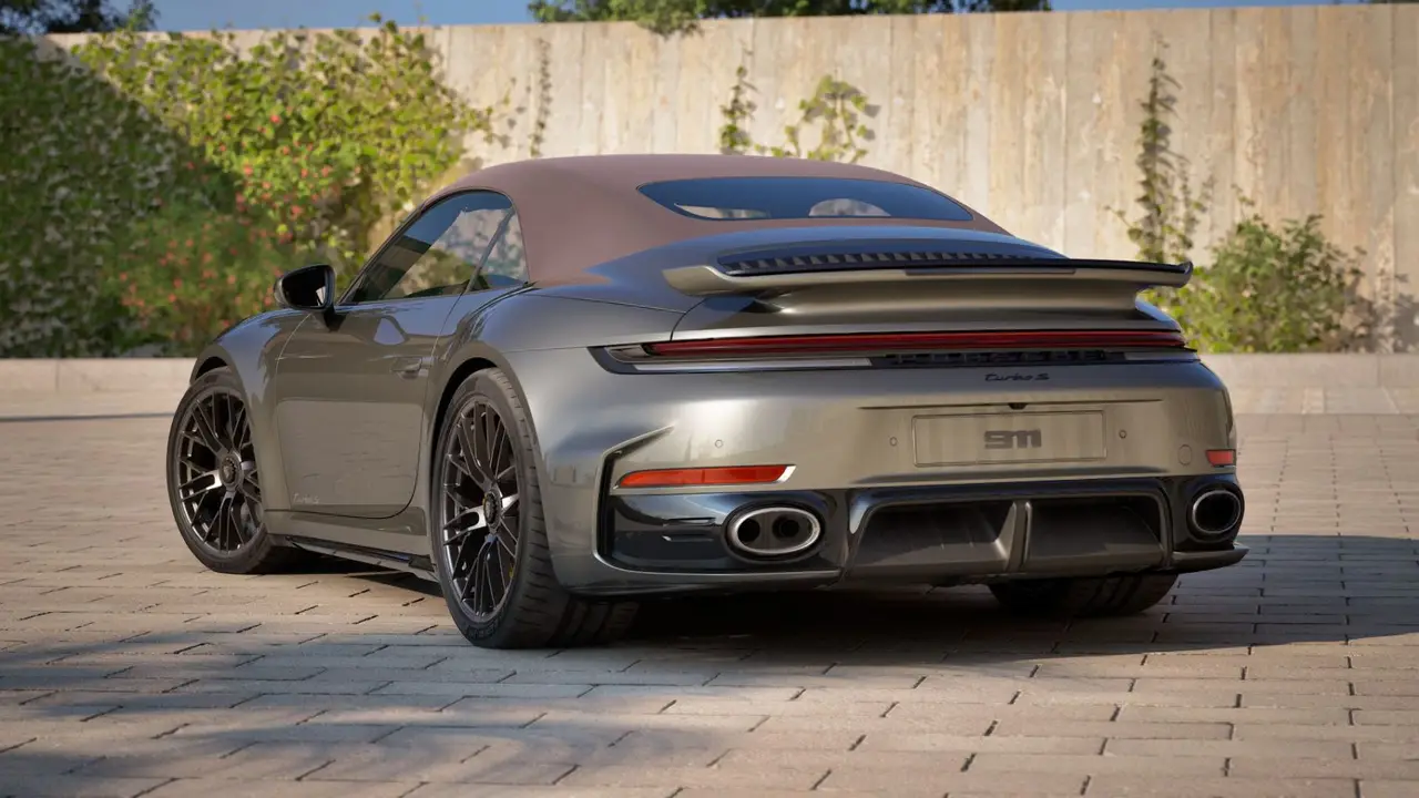 Porsche 911 992 Carrera Turbo S Cabrio 2026, exterior — Courchevel Luxury Car Rental, Courchevel. The 2026 Porsche 911 Carrera Turbo S Cabrio pairs 650 hp with the kind of steering…